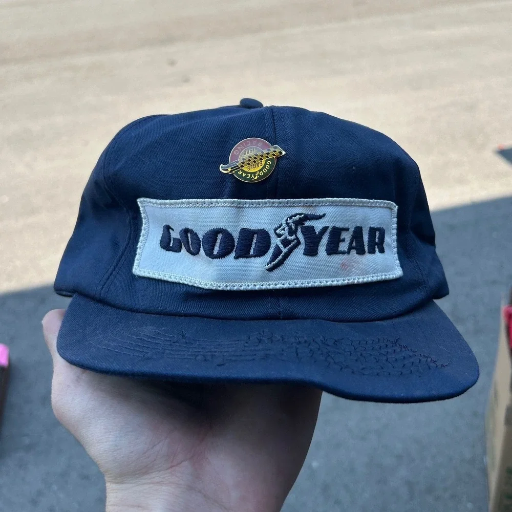 Vintage Goodyear Racing Hat Navy Blue K-Products Snapback 1988 Eagle Pin 80s USA